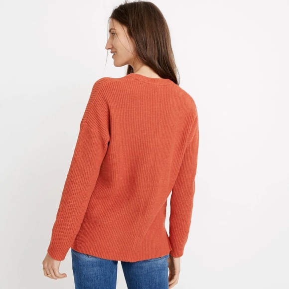 Madewell Thompson Pocket Pullover Sweater, Heather Lipstick coral orange, Small - Picture 2 of 9